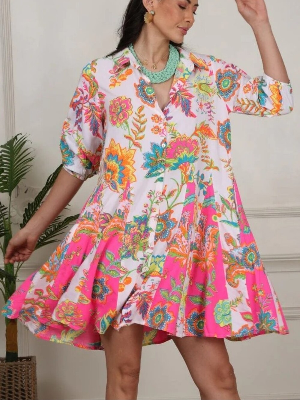 NWT Avani Del Amour Midi Dress Jacobin Flower Pleated Collared Small Boho